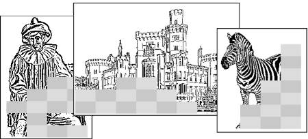 Sample Nonograms - Pierrot, castle Hluboká, Zebra.